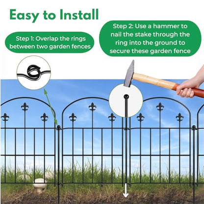 Decorative Garden Fence Border 10 Pack 22in(H) x 28ft(L), Black Rustproof Metal Garden Fencing Animal Barrier for Dogs - size: 26 Pack-28ft(L)