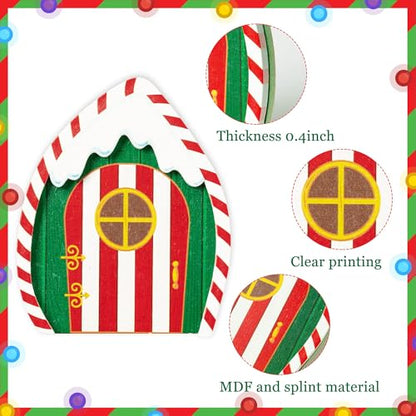 Haooryx Christmas Elf Garden Miniatures - 16Pcs Christmas Wooden Miniature Magic Fairy Doors Decoration Kit Elf Magic Door Wall Fairies Xmas Winter Xmas New Year Decor(Dripping Snow Doorframe)