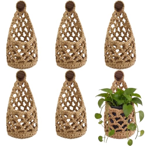 6 Pk Macrame Plant Hanger,5 x 9 Inch,Linen Color | Wall Planters for Indoor, Boho Wall Mounted Flower Baskets, Hanging Planter, Plants and Pots Are Not Included - color: Linen Color, size: 5 x 9 Inch