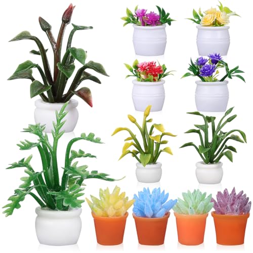 IMIKEYA Miniature Potted Plants 12Pcs Mini Fake Plants Plastic Tiny Bonsai Model for Dollhouse Accessories Dollhouse Miniatures Desktop Decoration Micro Landscape Decor 0.39In