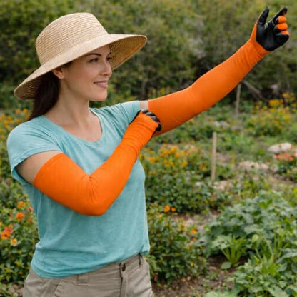 Long Sleeve Gardening Gloves Protection Sleeves, No-Slip Grip & Full Arm Guard Garden Cuffs; Durable, Protective - color: Orange, size: Medium