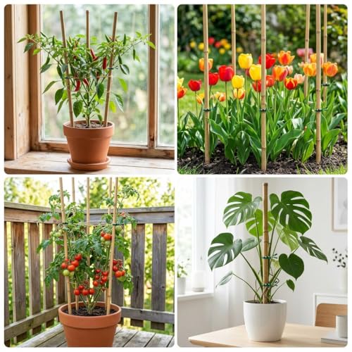 Plant Stakes Natural Bamboo Sticks - 35 Pcs Bamboo Garden Stakes for Plants 4 FT Plant Support Sticks with Twist Ties for Tomatoes Beans Flowers Indoor Outdoor Potted Climbing Plants - size: 4ft,35PCS
