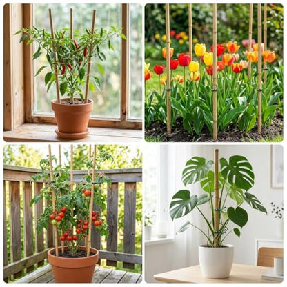 Plant Stakes Natural Bamboo Sticks - 35 Pcs Bamboo Garden Stakes for Plants 4 FT Plant Support Sticks with Twist Ties for Tomatoes Beans Flowers Indoor Outdoor Potted Climbing Plants - size: 4ft,35PCS