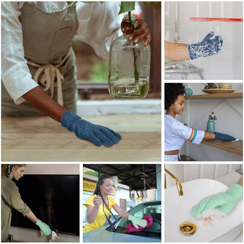 Patelai 2 Pairs Microfiber Gloves for Plants,Blue, Grass Green,Large - color: Blue, Grass Green, size: Large (2 Pairs)