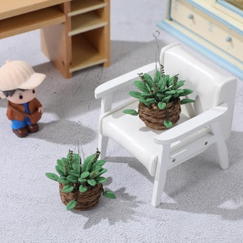 TOYANDONA 2Pcs Miniature Dollhouse Plants, 1:12 Scale Resin Hanging Potted Bonsai for Dollhouse Accessories Decor, Tiny Artificial Greenery for Mini Garden, Living Room & DIY Crafts