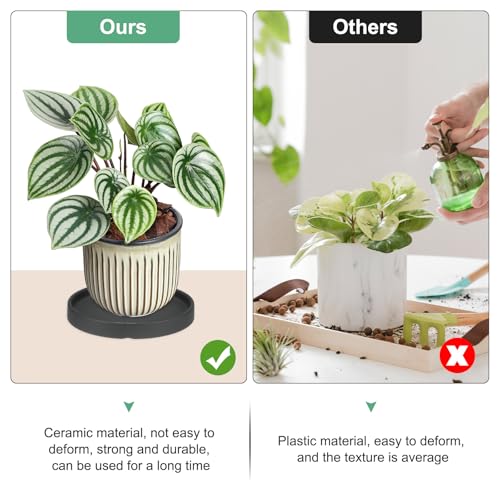 M METERXITY Ceramic Plant Saucer, 6.3 Inch Plant Water Catcher Tray, Plant Pot Saucers for Indoor/Outdoor Plants/Flower Drainage Drip Water Tray [Round Black] - color: Black
