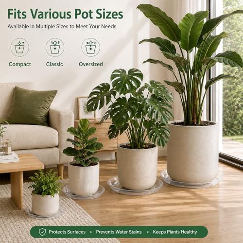 4 Pack 16 17 18 19 20 21 22 in Clear Plastic Plant Saucers for Indoors, Durable Plant Trays for Pots and Plant Water Catcher Tray with No Holes, Reusable Plastic Trays for Plants (19''-4Pack) - size: 19''-4Pack