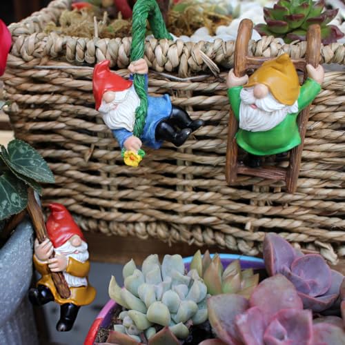 3Pcs Climbing Gnomes with 8Pcs Mini Mushrooms for Plant Pot Decor - Resin Dwarf Little Mushroom Statue Fairy Garden Resin Crafts Yard Flower Pot Decor for Bonsai Micro Landscape Craft