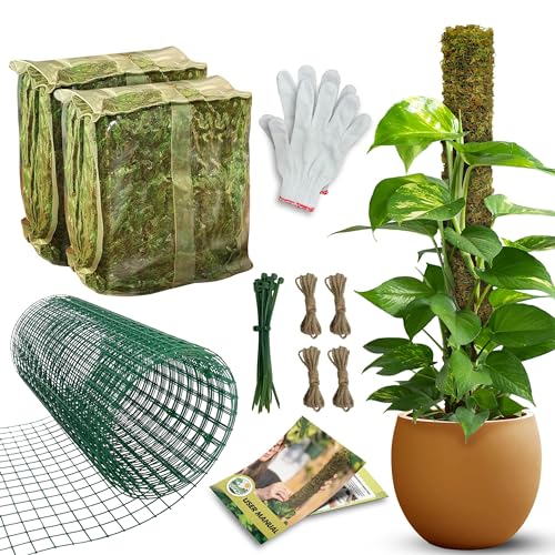 All-in-One DIY Moss Pole Kit for Climbing Plants | Metal Moss Pole for Monstera, 8.6” x 6.5 ft Wire Moss Pole Mesh with 10 Oz Forest Moss, Cable Zip Ties, Jute String & Gloves - size: MOSS POLE DIY KIT