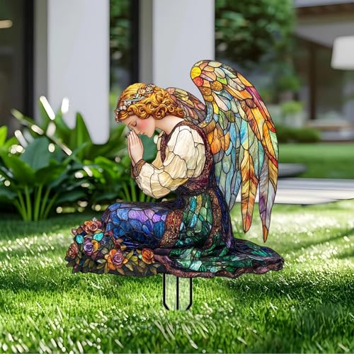 Angel Garden Stakes Decor Yard Acrylic - 2D Garden Acrylic Sign Decoration, Fantasy Yard Art, Gift for Nature Lovers, for Indoor & Outdoor Flower Pots, Yard, Mini Gardens & Lawn (5.9”x5.9”) - color: C