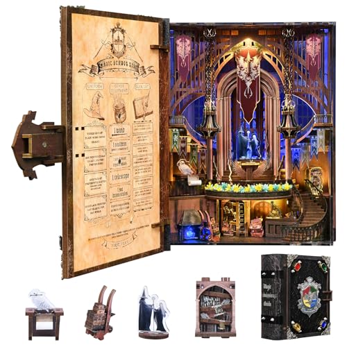 MiniCity Magic Admissions DIY Book Nook Kit, 3D Wooden Puzzle with LED - color: Magic Admissions Guide