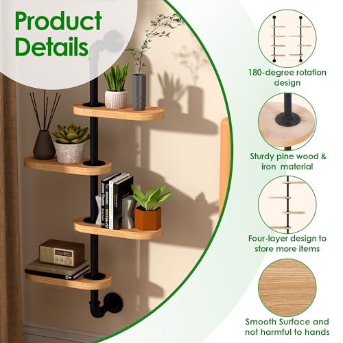 Rotating Window Plant Shelves for Optimal Plant Light Exposur 4-Tier Wooden Hanging Plant Shelf 15.7 Inches Flower Pot Organizer for Indoor Balcony Bedroom Bathroom Home Decoration