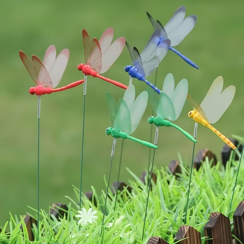 40 Pcs 3D Artificial Dragonfly Stakes Garden Ornaments Dragonfly Garden Decor for Indoor Outdoor Planter Miniature Fairy Garden Decoration,Yellow,Blue,Green,Red