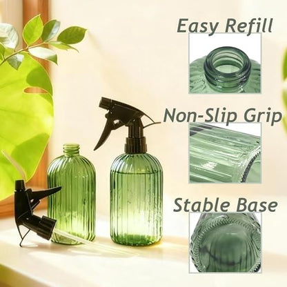 Green Glass Spray Bottle, Refillable Indoor Plant Mister,13.5oz Water Spray Bottle with Adjustable Nozzle,Plant Mister Spray Bottles for Indoor Plants, Cleaning, Hair Care, Pets Care(2pcs) - color: Green