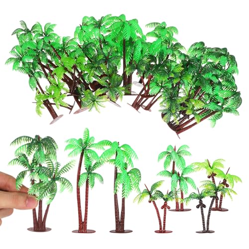 Toyvian Mini Coconut Palm Trees, 31Pack Plastic Tropical Landscape Models