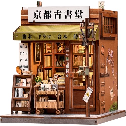 Book Nook Kit for Adults, DIY Miniature Dollhouse Kit with LED, 3D Wooden Puzzle Model Building Kit, Craft Gifts for Adults and Teens (Antique Bookery of Kyoto) - color: Antique Bookery of Kyoto