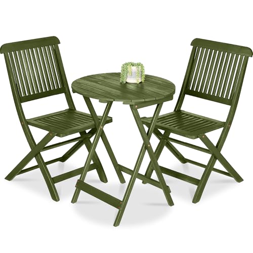 Best Choice Products 3-Piece Acacia Wood Bistro Set, Folding Patio Furniture for Backyard, Balcony, Deck w/ 2 Chairs, Round Coffee Table, Teak Finish - Olive - color: Olive
