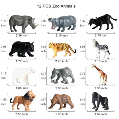 12 Pcs Figures Toys Realistic Mini Safari Zoo Animal Figurines, Plastic Learning Educational Playset Animal Themed Party Supplies Cake Topper Ornaments for Easter Egg Birthday Christmas - size: 12 Pcs Zoo Animal