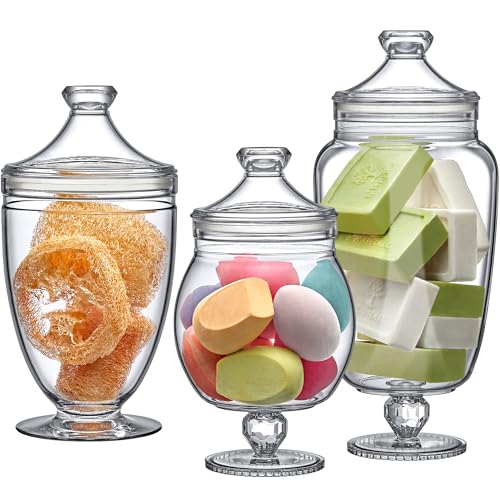 Admire - Plastic Apothecary Jars (3-Piece Set, 60/46/40 oz) (NOT Glass), Acrylic Jars with Lids, Bathroom Canisters, Candy Buffet, Wedding Display, BPA-Free and Shatter-Proof