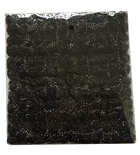 Mini Fake Rose Flower Heads 144pcs Mini Artificial Foam Roses DIY Wedding Flowers Accessories Make Bridal Hair Clips Headbands Dress (Bottom add Gauze) Black - color: Black