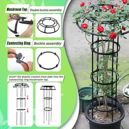 Quibbay Garden Trellis for Climbing Plants Outdoor,41.3 Inch Mushroom Top Trellis for Climbing Plants, Rustproof Metal Plant Flower Trellises for Vine Rose Flower Tomato Support Outdoor Indoor,1 Pack - style: 3 Floors-10*41IN