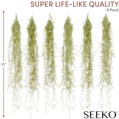 SEEKO Succulents Fake Spanish Moss 6 Pack – Artificial Hanging Moss Decor