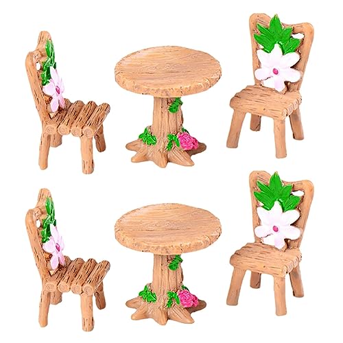 6 Pcs Mini Fairy Garden Table Chair Miniature Resin Benches Garden Lakeside Dock Micro Resin Chairs Mini Garden Furniture Decorations