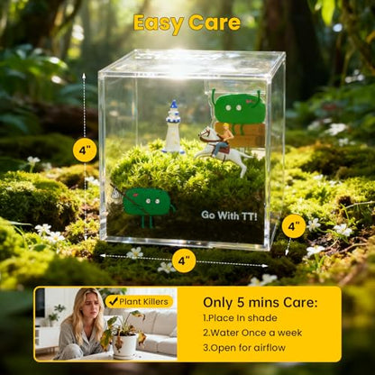 DIY Moss Terrarium Kit, 4 * 4 * 4 inch Acrylic Cube Mini Garden with Live Star Moss, Soil, Endless Love-Craft Kit for Adults and Teens, Relaxing Desk Decor & Unique Gift for Home or Office