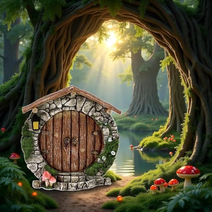 Fairy Garden Doors and Windows for Trees Miniature Fairy Gnome,Sculptures and Statues Wall and Trees Outdoor Wooden Doors and Windows in The Yard Garden Sculptures and Statues