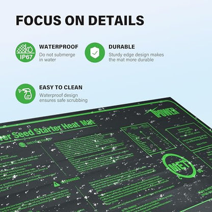 iPower Durable Waterproof Seedling Heat Mat Warm Hydroponic Pad for Efficient Seed Starting, Greenhouse Use, and Germination, 10" x 20", Black - size: 10" x 20", style: 2 Pack