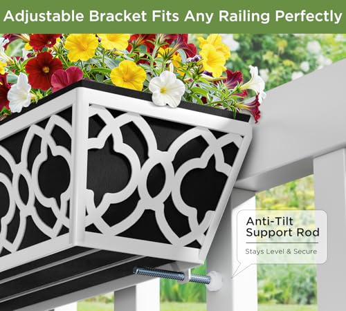 Y&M 24'' Railing Planter Box Set with Black Non-Woven Liner, Gray Metal Large Hanging Flower Boxes with Adjustable Brackets for Fence, Deck, Balcony, and Garden - 4 Pcs - color: Flower 24in 4p-gray
