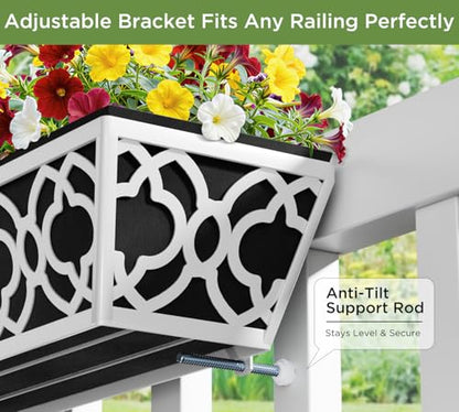 Y&M 24'' Railing Planter Box Set with Black Non-Woven Liner, Gray Metal Large Hanging Flower Boxes with Adjustable Brackets for Fence, Deck, Balcony, and Garden - 4 Pcs - color: Flower 24in 4p-gray