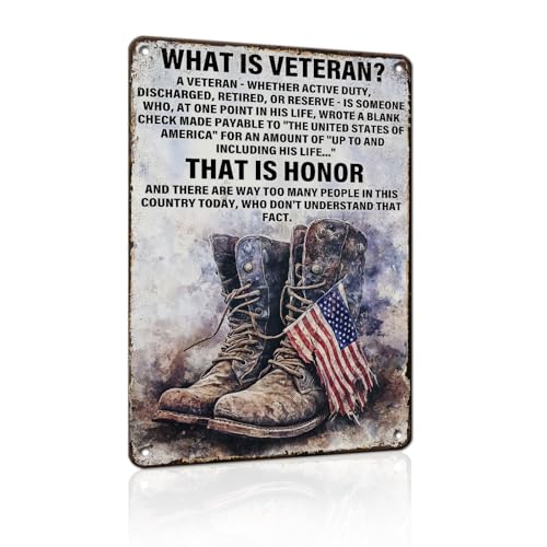 PEACHGARDEN What Is a Veteran Sign, Military Decor and Army Decor Gift | 8x12 Inch military wall decor with combat boots and US flag, ideal for veteran gifts, offices, man caves, memorial spaces. - color: Military Decor, size: 20X30cm(12*8in)