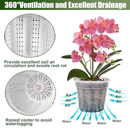 Orchid Pot with Saucers, 6 Pack 5.5" Orchid Pots with Holes and 10Pcs Plant Stakes, Clear Plastic Flower Plant Pot for Indoor Outdoor Plants(6 Pack 5.5"+ Saucers) - style: 6 Pack 5.5"+ Saucers