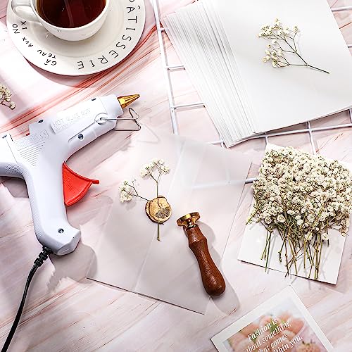 Fabbay 100 Pcs Wedding Invitations Wraps Set Include Pre Folded Vellum Jackets for 5 x 7 Inch Invitations Natural Dried Pressed Flowers for Wedding Craft DIY