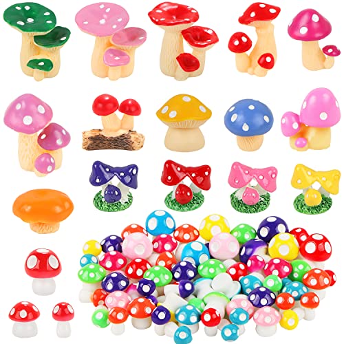 80 Pcs Mini Mushrooms Miniature Mushrooms Bulk for Fairy Garden Cute Tiny Mushrooms Figurines Moss Landscape DIY Terrarium Craft Resin Mushrooms Statue Ornaments Party Decors (Multicolor) - color: Multicolor