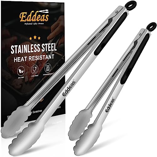 Grill Tongs UP TO 600 °F Extra Long BBQ Tong For Cooking 12" 17 INCH - color: Silver 2Pcs, size: 12+17 inch