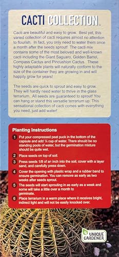 Cactus Terrarium Grow Kit by Unique Gardener - DIY Indoor Hanging or Standing Garden Starter Set with Complete Supplies, Easy to Grow Terrariums for Home Decor! - style: Cactus Collection