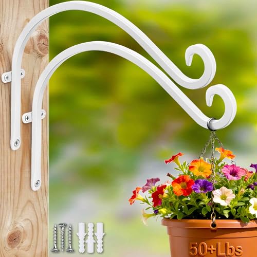 AJART Indoor Plant Hanger White: 12 Inch Metal Bracket for Living Room | 50 Lbs Support for Heavy Duty Hanging Baskets,Elegant White Solid Iron Plant Hook, Anti Scratch Finish,Screws Included - size: 12 Inch, style: Plant Hooks White