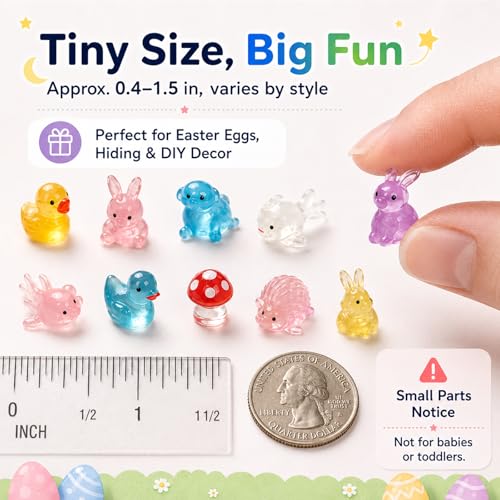200PCS Mini Resin Animals Variety Pack Glow in The Dark, Miniature Figurines in Bulk & Tiny Ducks, Mini Figures to Hide, Fairy Garden Accessories Outdoor, Desk Pets Toys, Small Little Plastic Animals