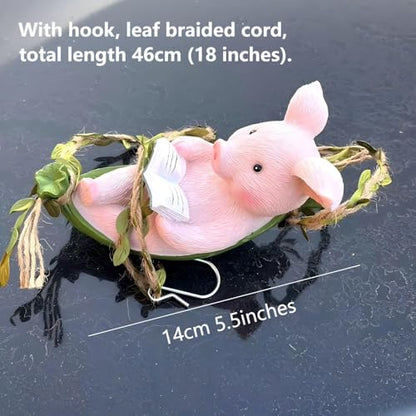 Reading Pig Garden Decor, 18 Inch Hanging Decoration with Leaf Cord, Pink Resin Pig Swing Statue, Cute Outdoor Gift for Patio, Tree Ornament - style: Reading Pig Swing