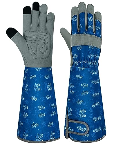 Long Gardening Gloves for Women Thorn Proof Leather Garden Gloves Breathable Working Gloves for Women Yard Outdoor - color: Purplish Blue-large