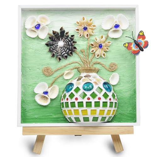 VTZH DIY Vase Mosaic Tiles for Crafts Painting Kits, DIY Arts and Craft Kits with Petal Glue Accessories Crafts for Adults, Mosaic Crafts Handmade Decorative Painting, Room Decoration, Gifts - style: Green -Beach Impressions