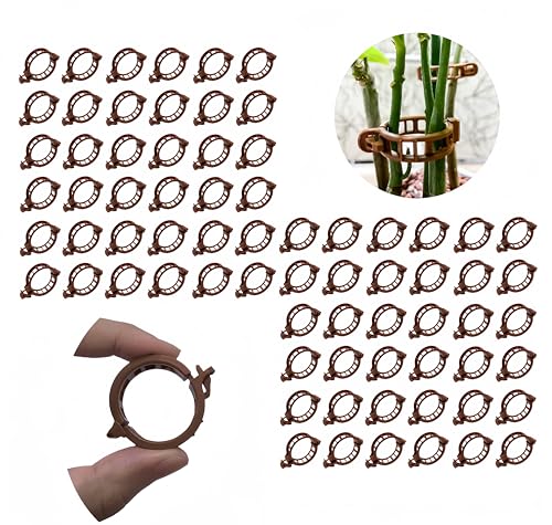 50Pcs Tomato Plant Clips for Support，Trellis Clips Vine Clips Garden Clips Vegetable Clips 1”Inner Diameter, Tomato Clips for Climbing Plants Cucumber Grape Tomatoes(Brown)