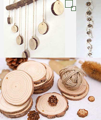 50pcs Wood Slices, BetterJonny 1.6-2 inch Undrilled Wooden Circles Predrilled with Hole Natural Wood Ornaments with 10 Meters Jute Rope for Arts DIY Craft - size: 50 Pcs (1.6-2 inch)