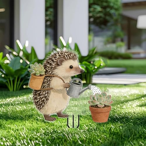 Hedgehog Garden Stakes Decor Yard Acrylic - 2D Garden Acrylic Sign Decoration, Fantasy Yard Art, Gift for Nature Lovers, for Indoor & Outdoor Flower Pots, Yard, Mini Gardens & Lawn (5.9”x5.9”) - color: G