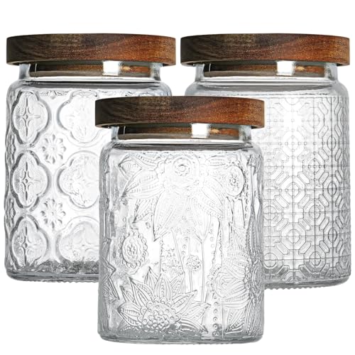 Vintage Glass Jar with Lid Airtight Candy Coffee Canister Food Storage Set - color: (24oz)Sunflower+Begonia+Window