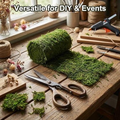 Fake Moss Mat, 3.94x47.24 Inch Artificial Moss Table Runner, Green Faux Moss Decor for Fairy Garden Crafts, Wedding Centerpieces, Garden & Woodland Party, DIY Enchanted Forest, Home Decor