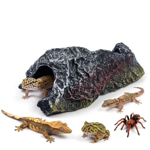 Reptile Basking Platform Rock Hide Cave, Premium Resin Terrarium Habitat Decor, 2-in-1 Climbing Step Ledge & Hidden Shelter for Bearded Dragon, Gecko, Lizard, Snake, Turtle, Frog and Aquarium Fish - color: pxs-cpt3