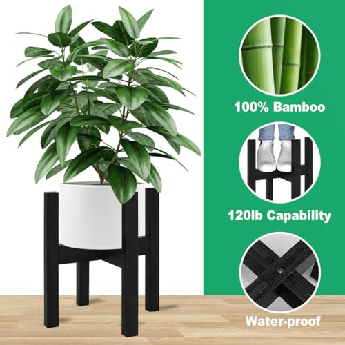 Rnined Adjustable Plant Stand Indoor,Bamboo Mid Century Modern Plants Stands, Stable Plant Holder,Fit 8 9 10 11 12 inch Pots (Pot & Plant Not Included)(Black) - color: Black, size: 8-12in